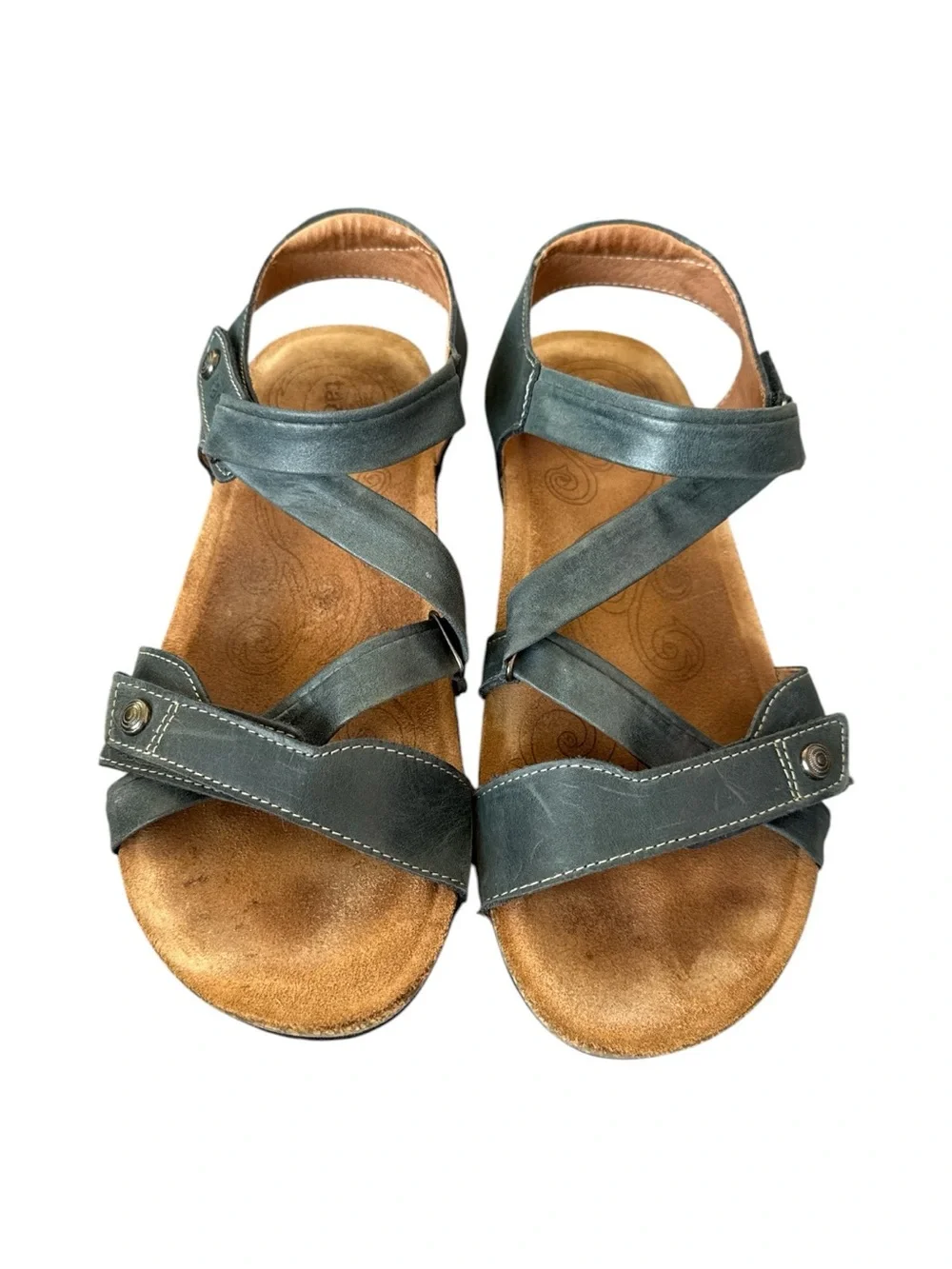 Taos Universe Leather Comfort Sandals Blue Gray Size 9-9.5 / EU 40
